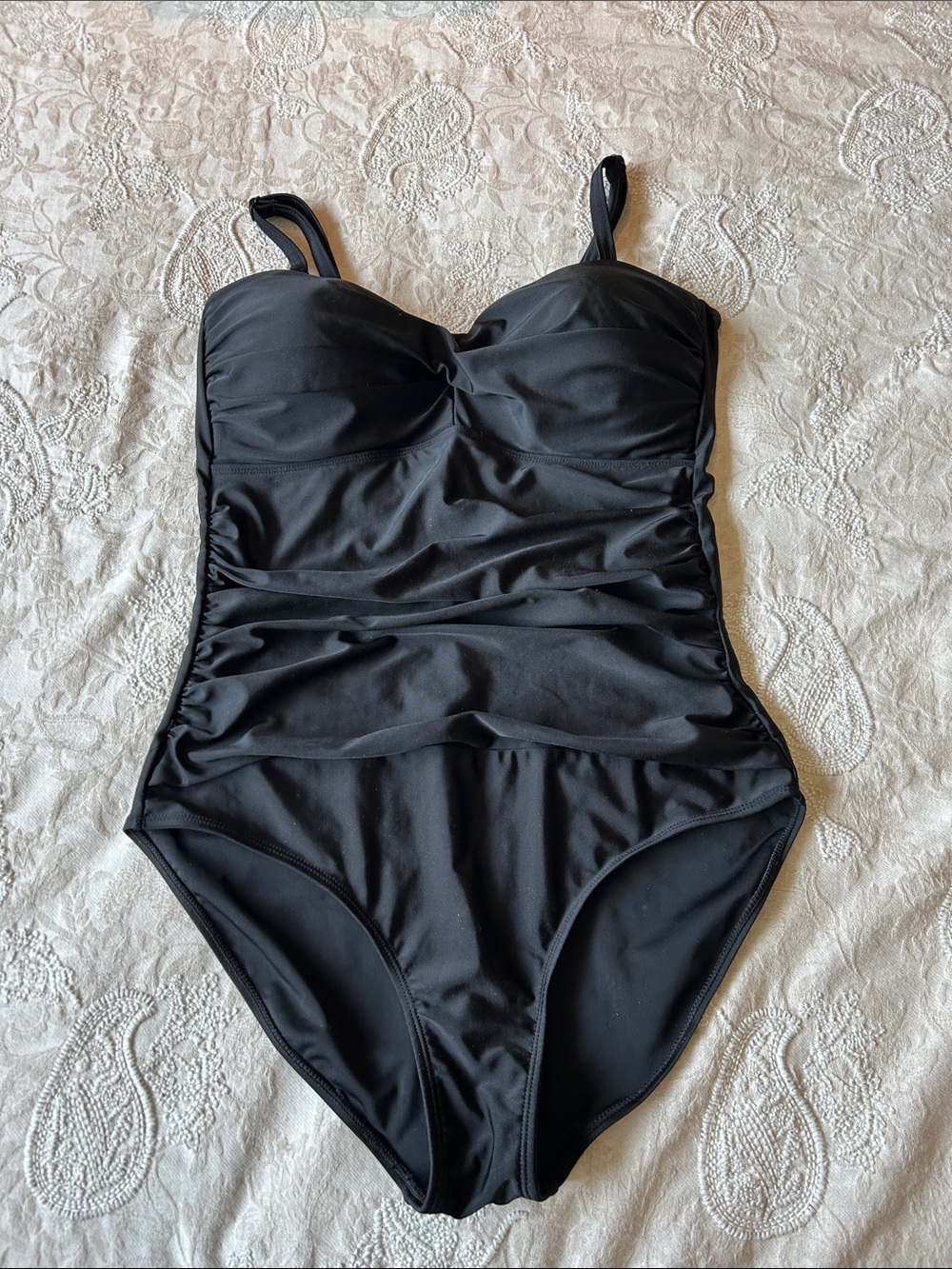 Simon Chang Black Ruched One Piece Swimsuit Size 12
